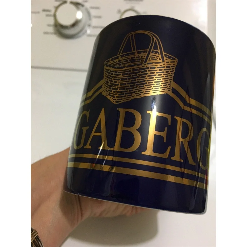 LONGABERGER Basket Company COFFEE Cup Navy with Gold Basket Logo Very Rare